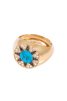 Ibiza Pinky Ring, 18K Yellow Gold, Turquoise & Diamond